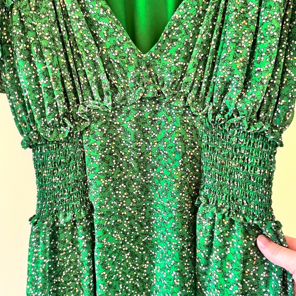 Max Studio Green Floral Midi Dress Smocked Waist Cottagecore XS - Picture 10 of 15